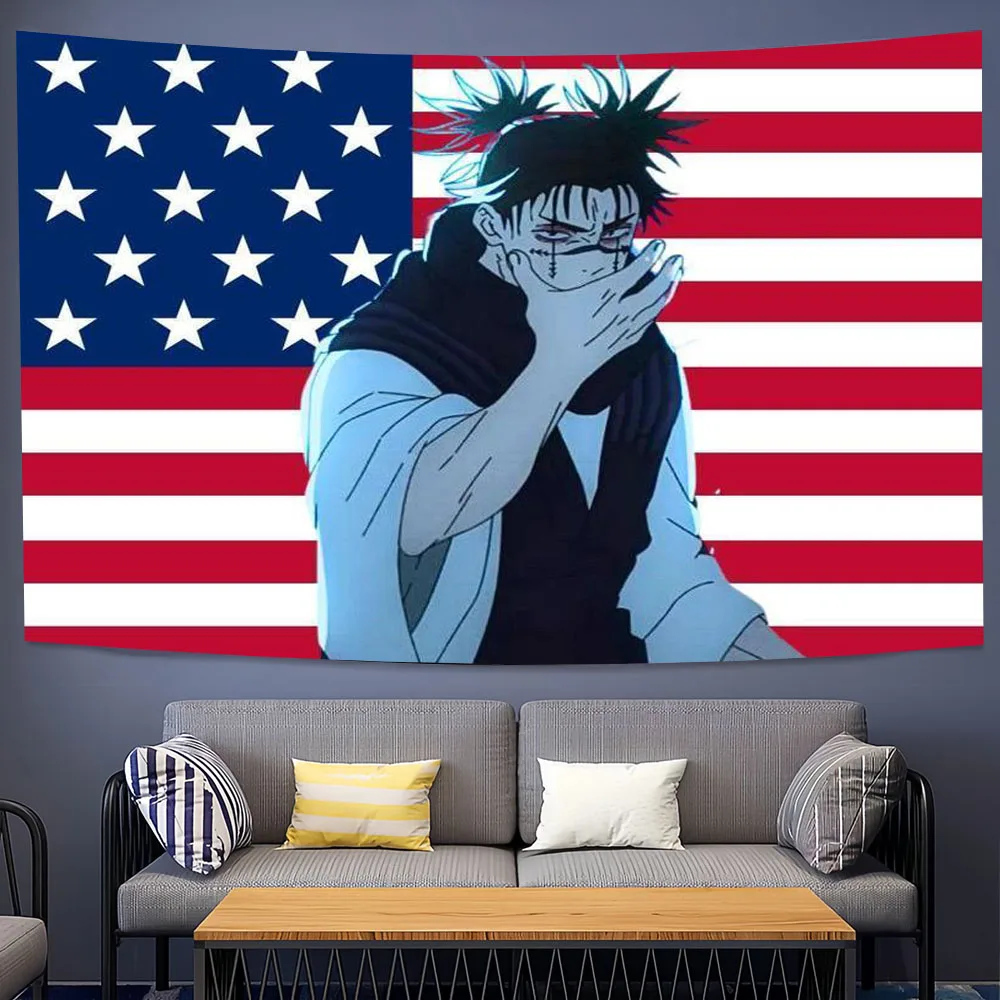 Jujutsu Kaisen Choso Anime-Wandteppich, amerikanische Flagge, Hintergrund, coole Raumdekoration, Zubehör, Geschenk für Freunde, Anime