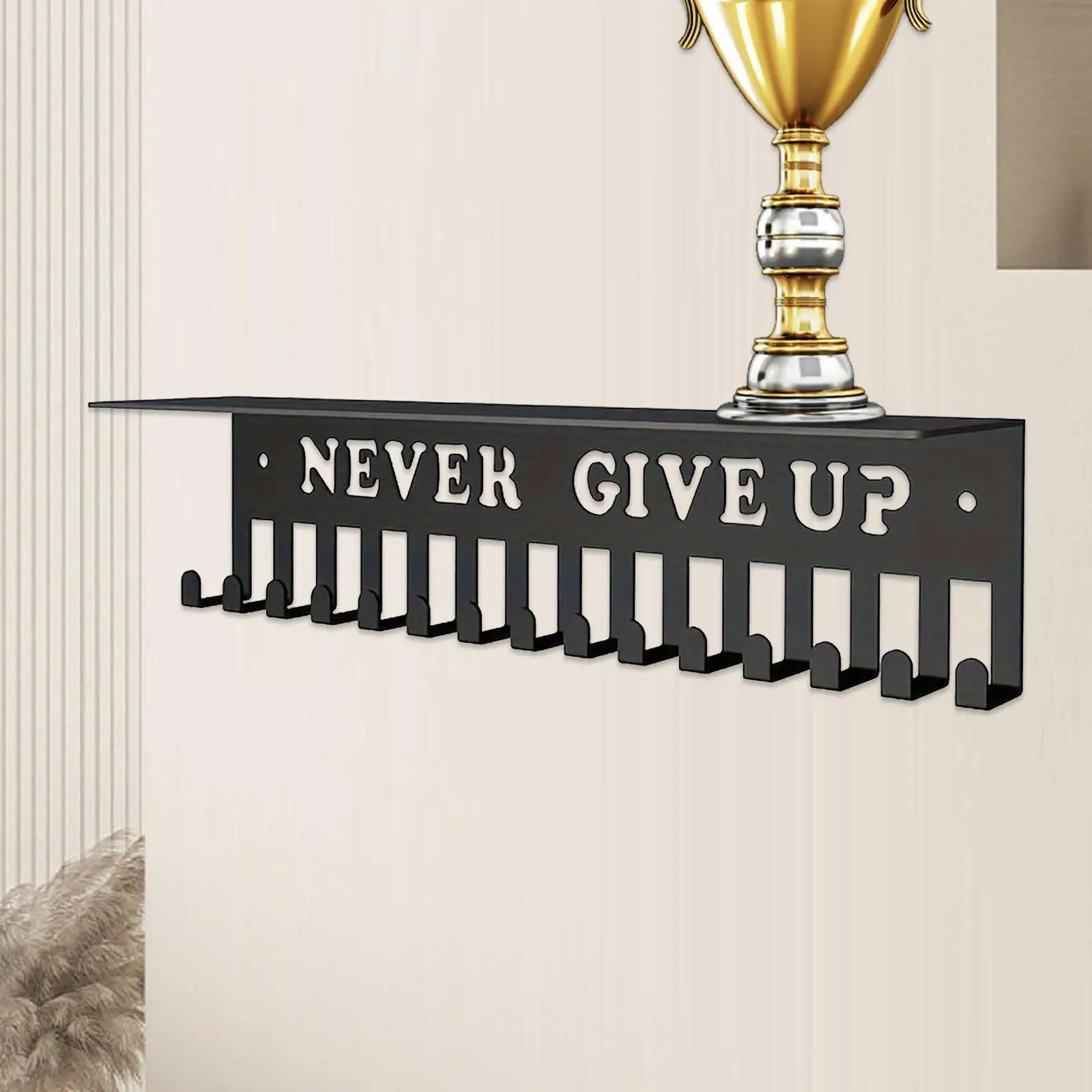 Вешалка для медалей, металлический держатель для медалей с 15 крючками, простая в установке стойка для хранения медалей, полка для трофеев для плавания, волейбола, каратэ