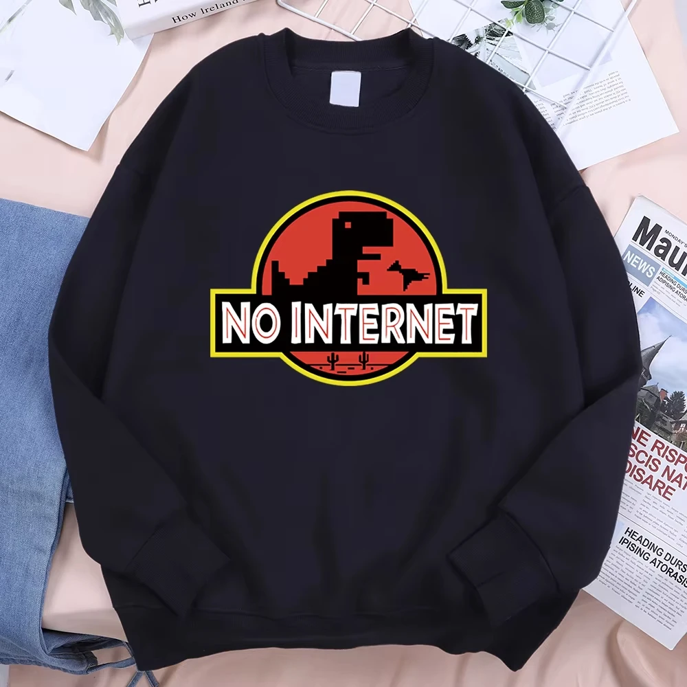 No Internet Fun Little Dinosaur Hoody Men Autumn Fleece Sportswear Comfortable Personality Hoody Loose Pullover Fleece Clothing