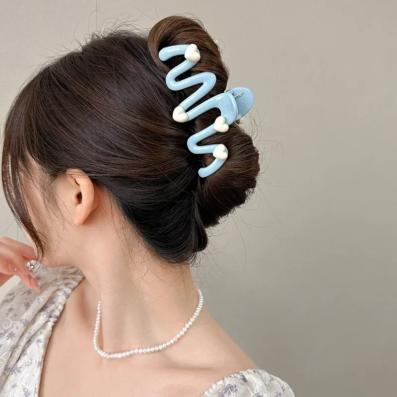 11CM Love Wave Hair Clips Cream Blue Sweet Grab Clip Acrylic Large Crab Clip Headwear Fashion Women\'s Hair Accessories Claw Clip