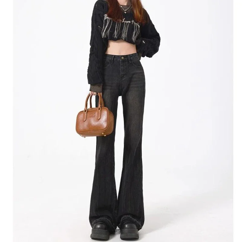 핫세일 신상 여성 하이웨이스트 슬림 플레어 진 여성용 디자이너 캐주얼 팬츠 여성 한국 스타일 스트레이트 데님 바지