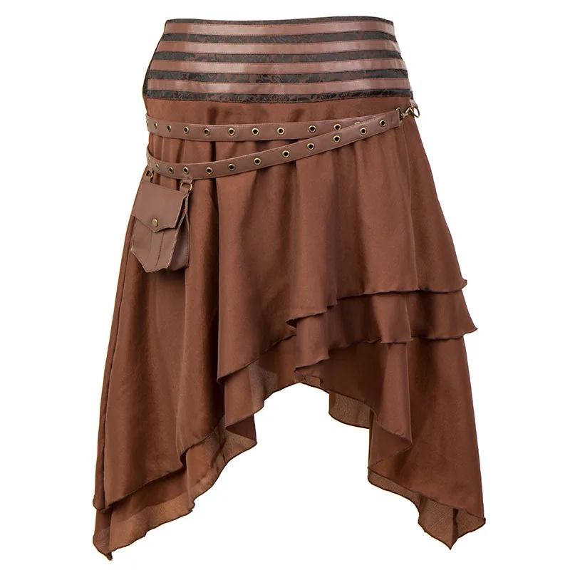 

Brown Dropped Waist &Small Pocket Asymmetrical Vintage Skirts Women Rockabilly Sexy Steampunk Skirt Victorian Gothic Clothing