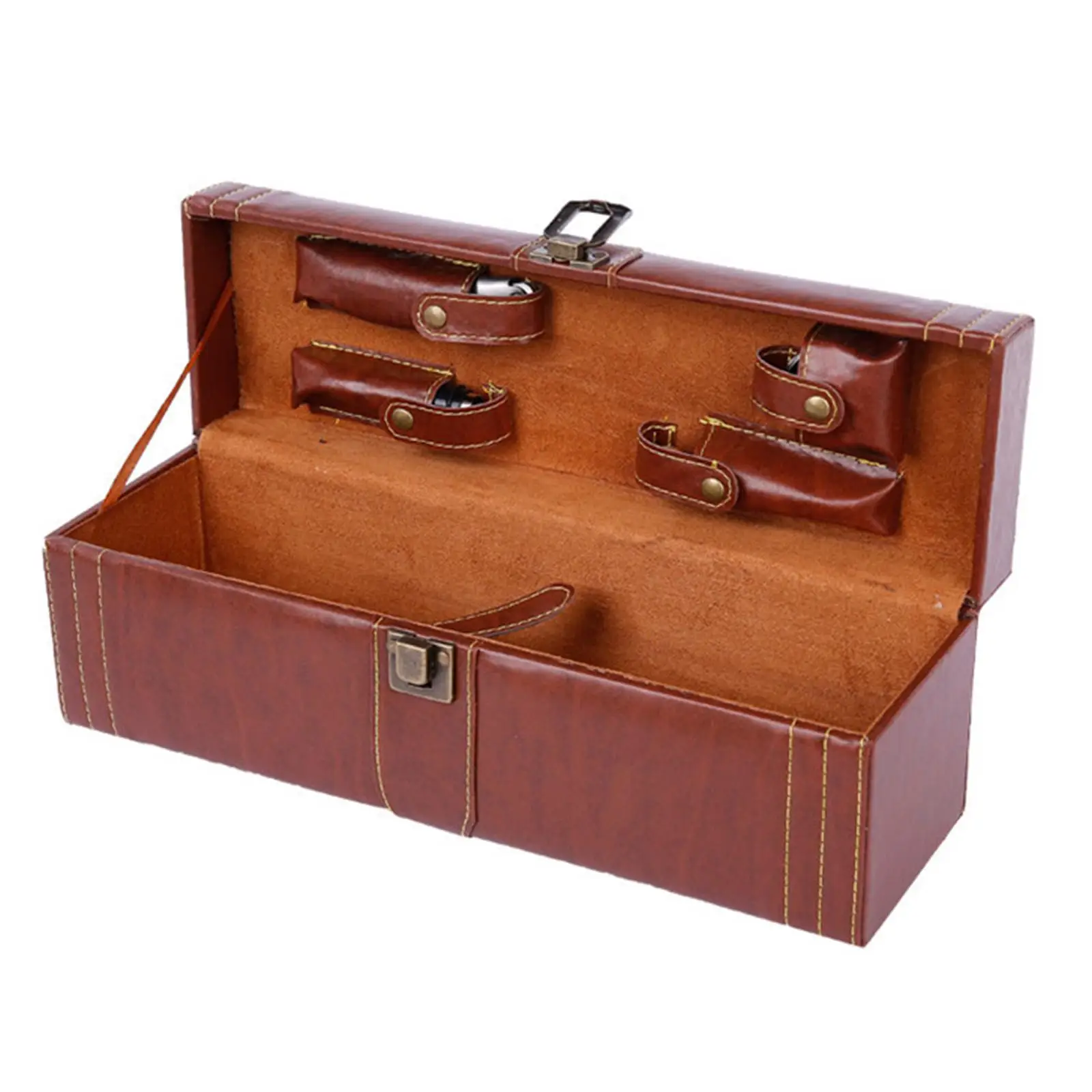 Wine Box PU Leather with 4 Wine Accessory Champagne Storage Holder Wine Bottle Holder for Father's Day Holiday Occassions Events
