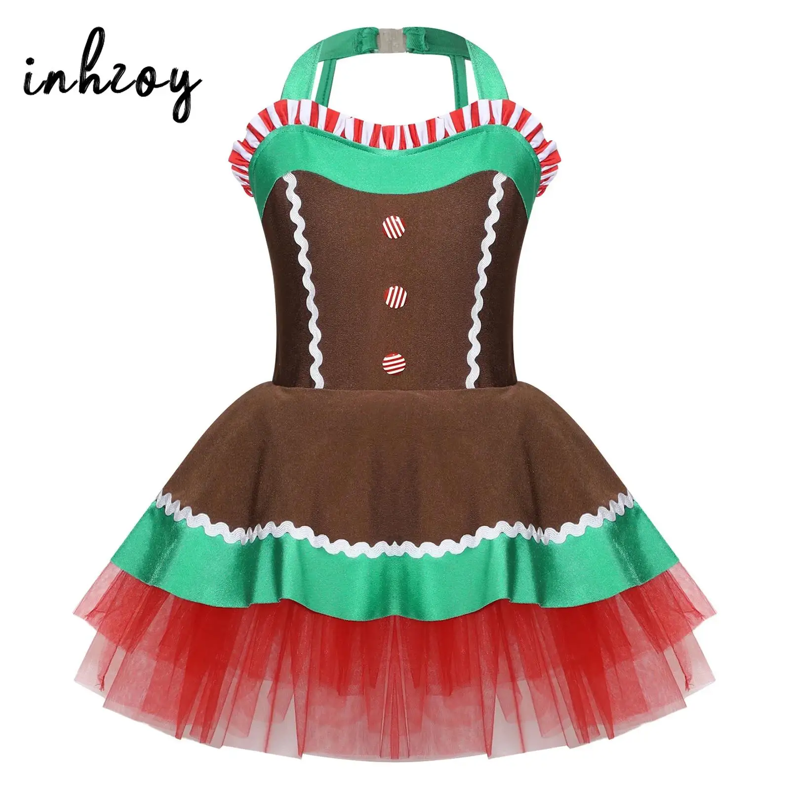 Meisjes Kerst Peperkoek Man Kostuum Vakantie Koekje Kids Halter Tutu Jurk Xmas Nieuwe Yeas Party Stage Performance Fancy Outfit