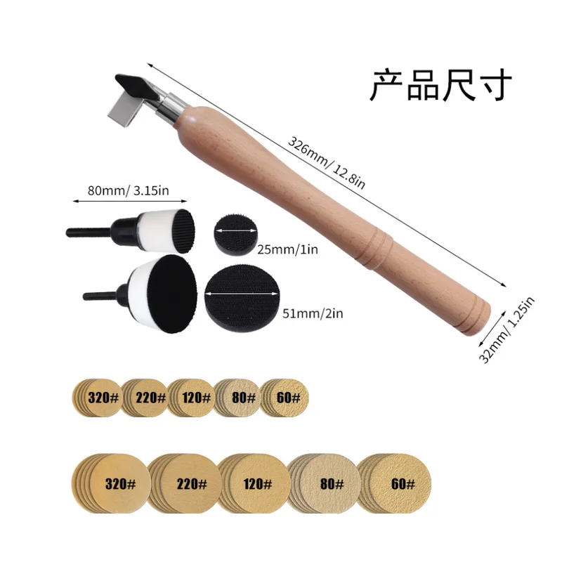 

Bowl Sander Sanding Tool 1Inch 2Inch Hook&Loop Sanding PU Pad with Long Hardwood Handle Sandpaper and Foam Pad for Woodworking