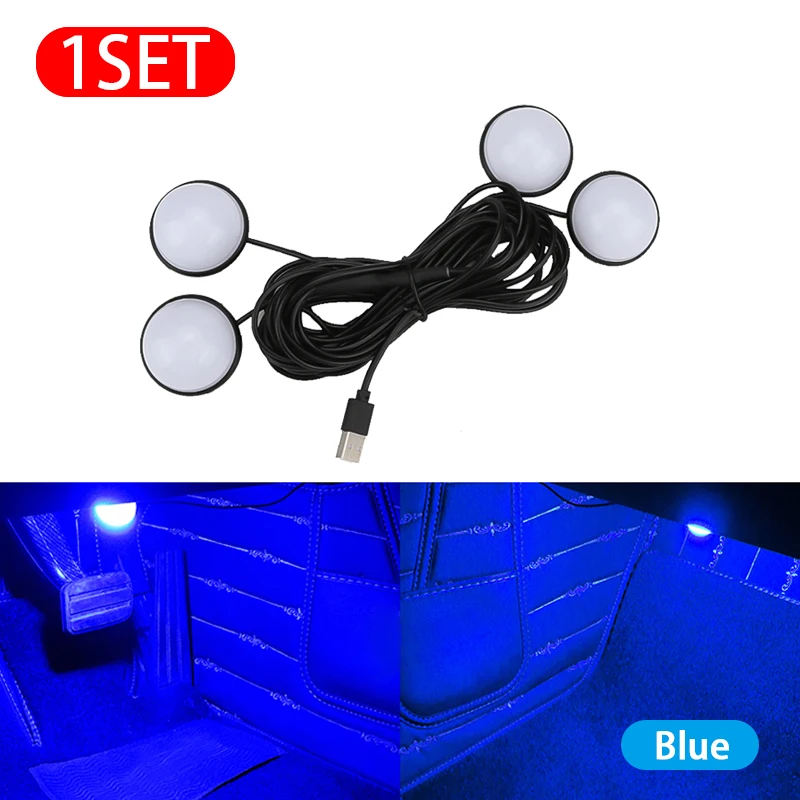 4Pcs LED Car Foot Light Ambient Lamp USB Car Interior Backlight Auto Atmosphere Decorative Lamp Neon LED Light Blue/Pink