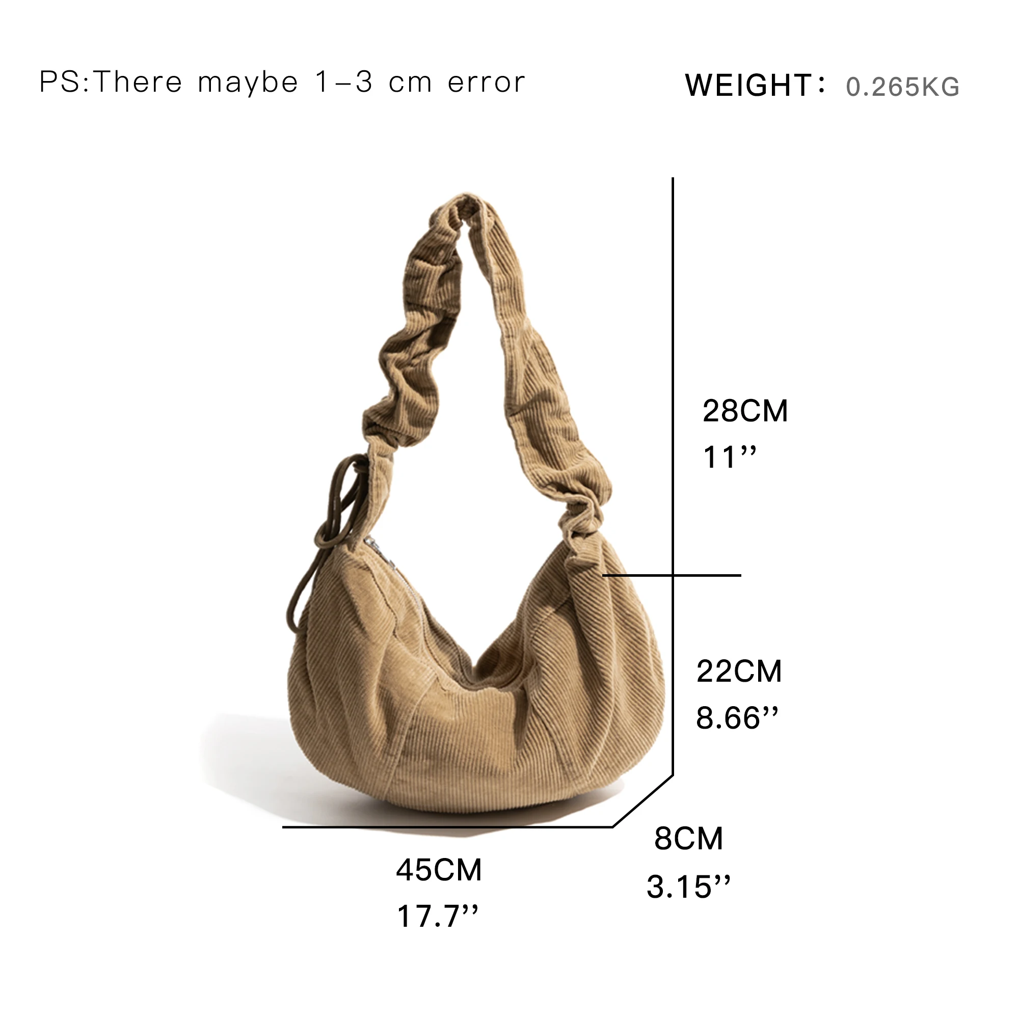 MABULA Soft Corduroy Hobos Bag Stylish Lady Handbag Pleated Drawstring Strap Design Retro Solid Color Shoulder Purse For Phone