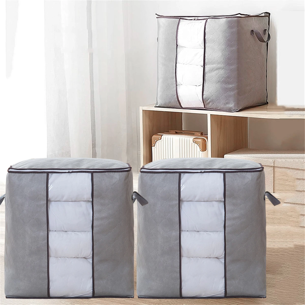 

3Pcs Non-Woven Large Storage Bag For Moisture-Proof Clothing Bedding Thick Fabric Luggage And Moving Bags