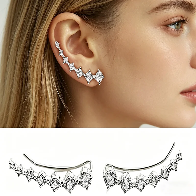 EVISPOL Latest Fashion Super Cute Flash Cubic Zirconia Stud Earrings for Women Seven Rhinestone Star Cartilage Ear Clip Jewelry