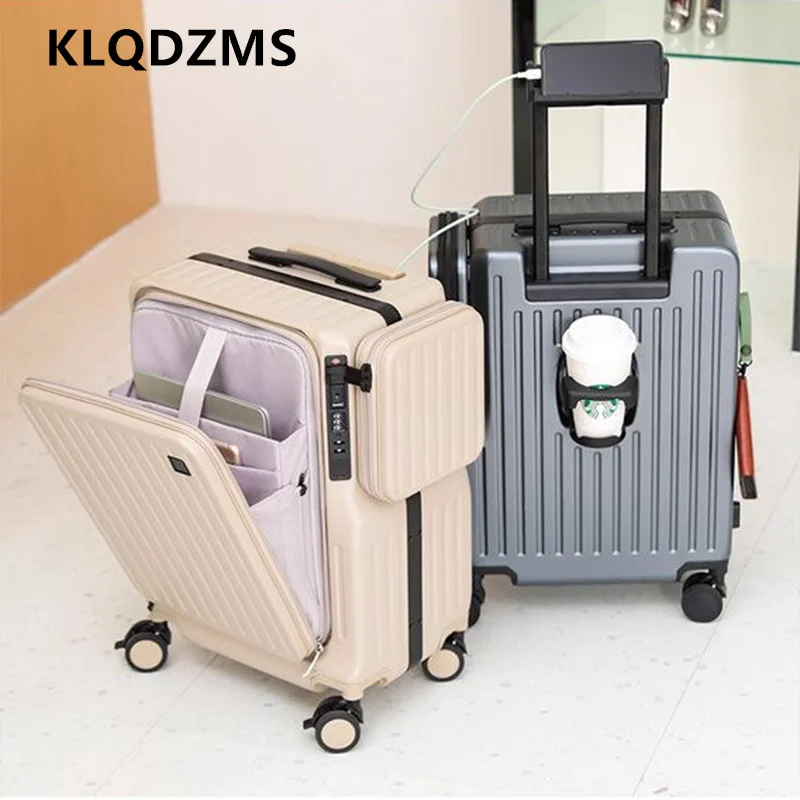 

KLQDZMS Многофункциональный чемодан с передним отверстием, посадочный чехол, чехол на колесике с зарядкой через USB, 20-дюймовый чемодан из АБС-пластика + ПК, чемодан для ноутбука
