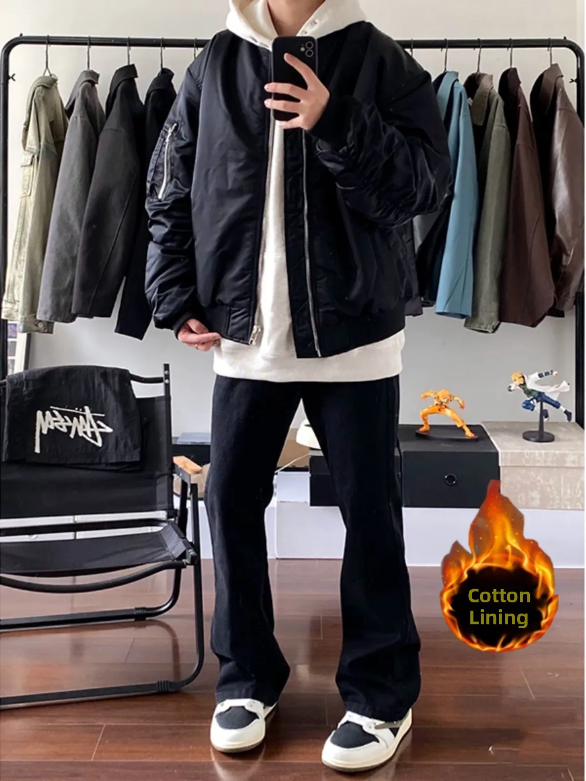 

Bla MA Pilot Jaet Cotton Padded Men's Winter Thi Warm Baseball Sle High-End ape Jaet Youth Casual Long Sve Zi...