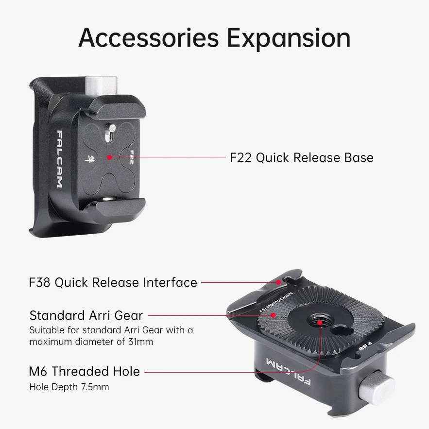 FALCAM F22 a F38 y Arri Adaptador Sistema de interfaz de base de liberación rápida con estándar Arri para expansión de accesorios de cámara