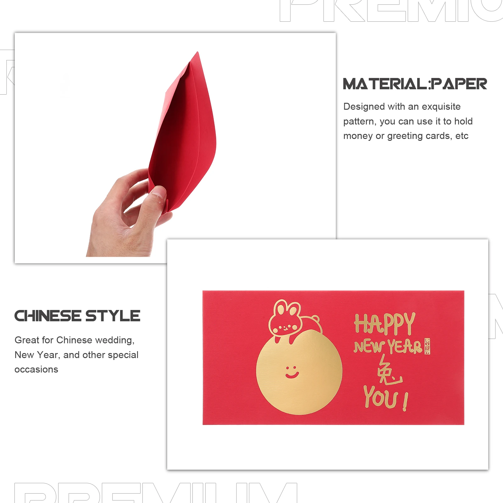 

6pcs Red Envelopes Year of Rabbit Chinese Style Money Bags Decorative Lucky Gifts Cartoon Patterns Envelopes Smooth Sturdy