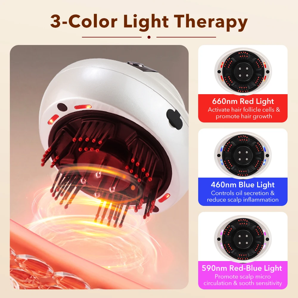 3-Level Kneading Head Massager EMS Red Blue Light Therapy Scalp Massage Brush Electric Mist Spray Massage Comb Oil Applicator