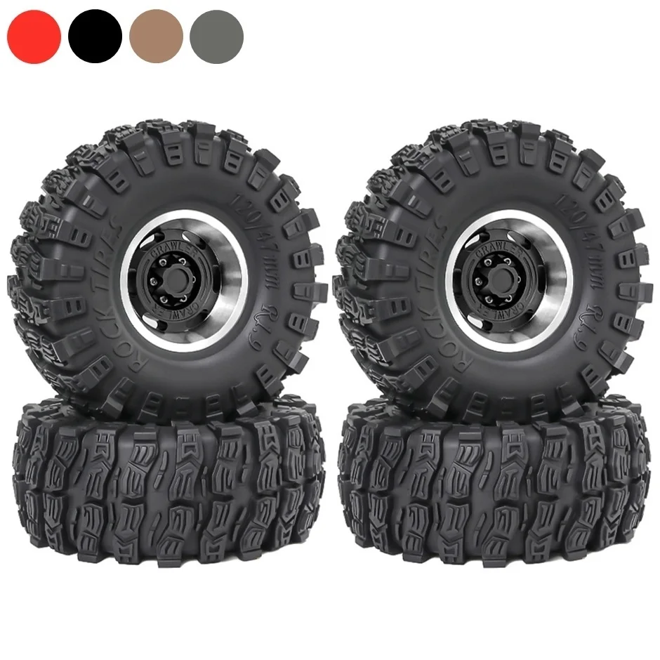 

4pcs 120mm 1.9" Metal Beadlock Wheel Rim Rubber Tire Set for 1/10 RC Crawler Car Traxxas TRX4 RC4WD D90 D110 Axial SCX10 MST