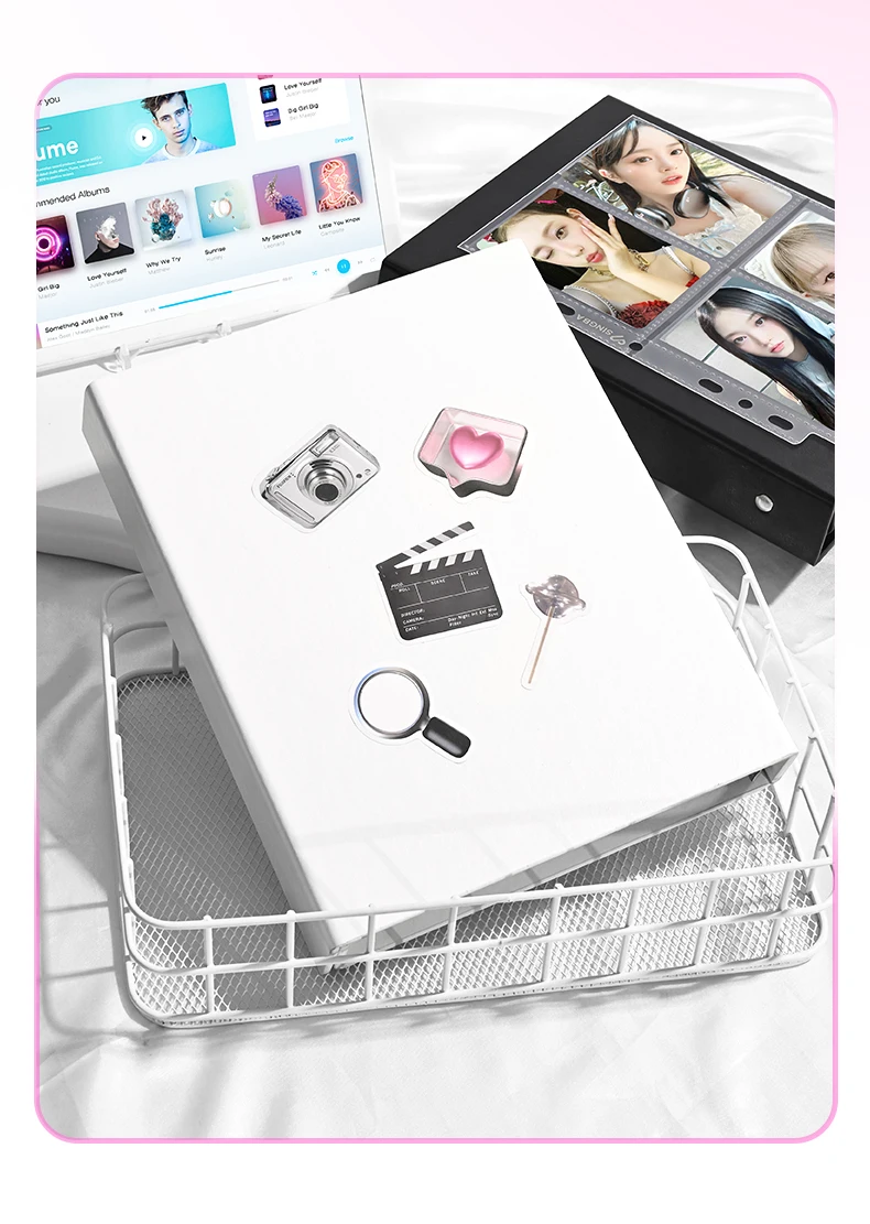 Singba Solid White Photocard Binder Large 4Grid Collect Book Magnetic Buckle 3inch Photo Album Star Chasing Collection Holder