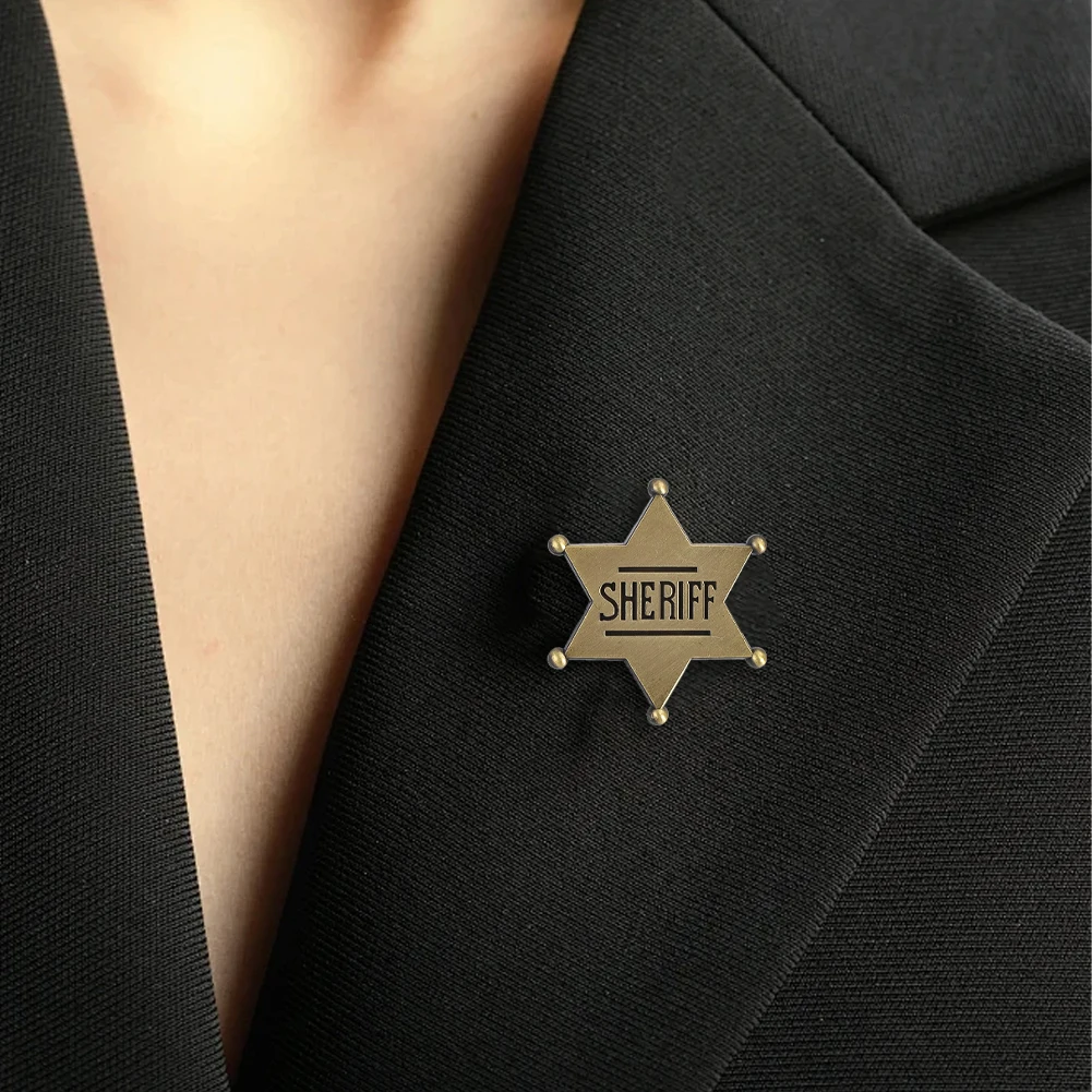 Alloy Sheriff Brooch Six-pointed Star Police Badge for Women Men Backpack Lapel Pins Party Statement Fashion Jewelry Gifts