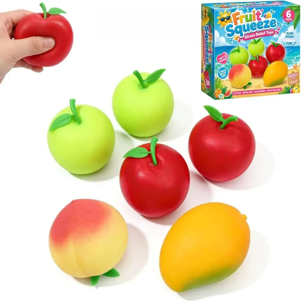 

6Pcs New Fruit Shape Stress Relieving Toy Slow Rebound Stress Release Squeeze Toy Multi Style Decompression Toy Stress Relief