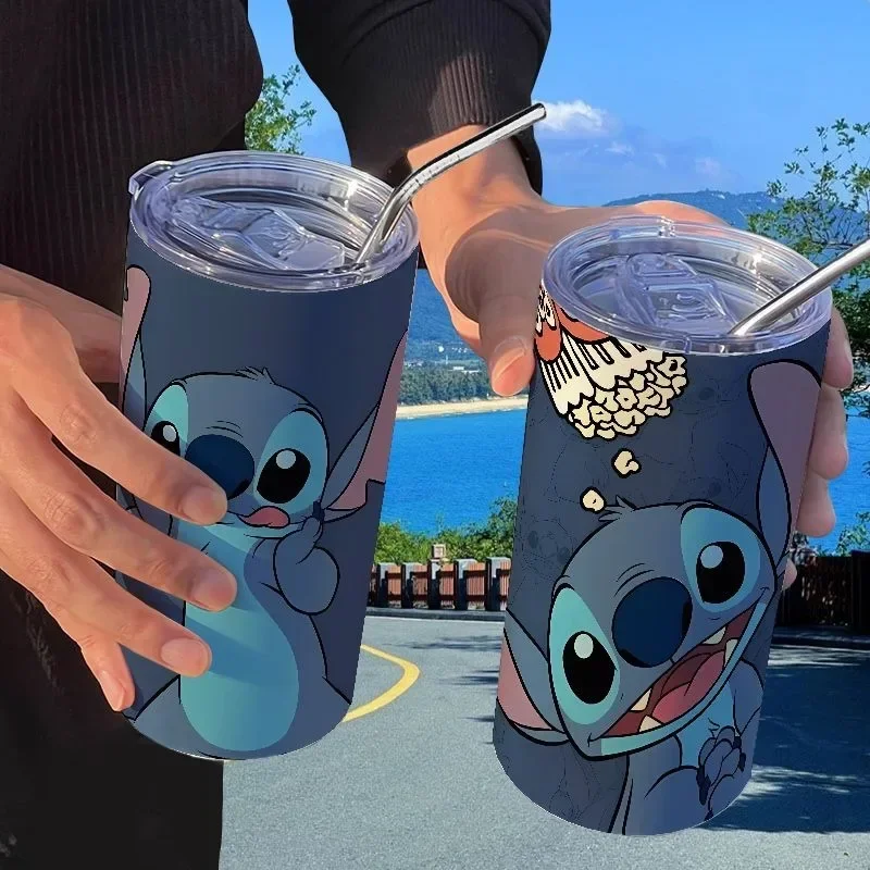 Disney Lilo & Stitch Cartoon Animation Stitch Thermos Cup Straw Coffee Cup Good-looking Personalized Creative Portable Water Cup