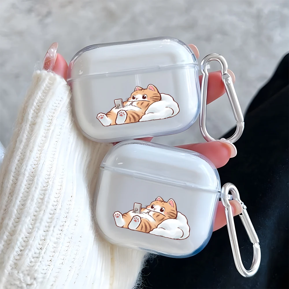Прозрачный чехол для наушников с рисунком ленивого оранжевого кота для AirPods Pro 3/Pro 2/Pro, чехол для наушников AirPods 1/2/3/4, защитный чехол из ТПУ