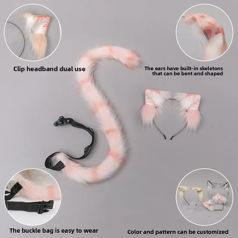 Tre fiori arancioni orecchie di gatto orecchie di animali fasce per capelli peluche fatte a mano orecchie di gatto Lolita Kc Comic Con Cat Lady Cosplay set coda di gatto