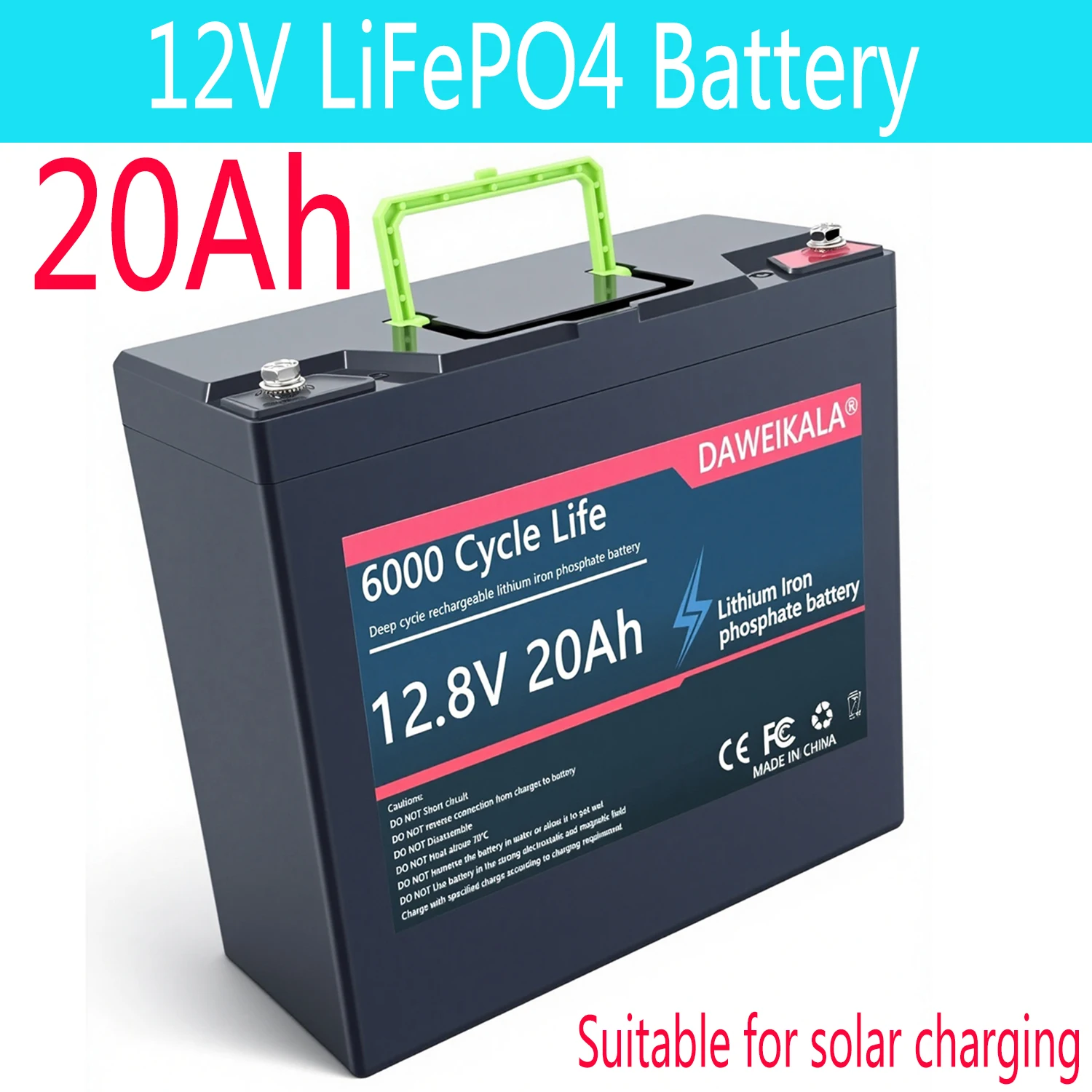 LiFePO4 DeepCycle Rechargeable Battery 12V 20Ah Lithium Battery With 20A BMS For Solar Wind Power Marine Fish Finder Ride-on Toy