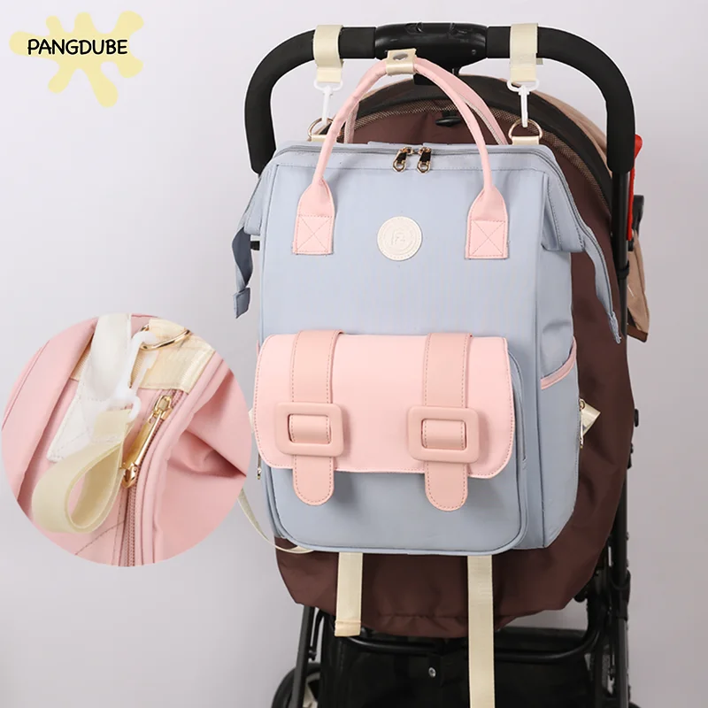 PANGDUBE Fashion Mommy Backpack with 2 Stroller Hooks Outdoor Bag for Baby Stuff Mom Bag Baby Diaper Backpacks