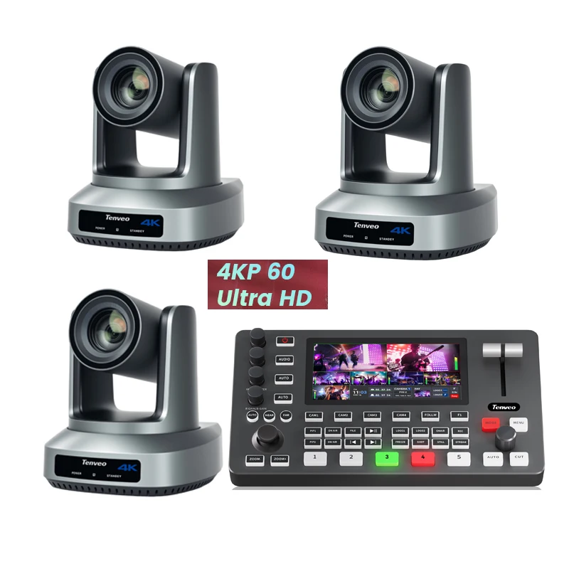 Broadcasting System Video Mixer Switcher Tenveo PC500 With 4K60DPS SDI NDI USB HDM1 Conference PTZ Camera System