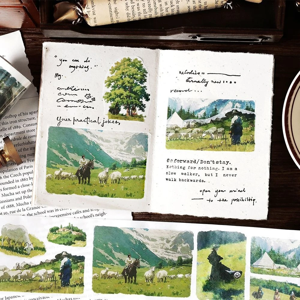 Vintage Snow Mountain Tree Grassland Landscape Washi Tape Creative DIY Journal Material Collage Scrapbooking Stationery
