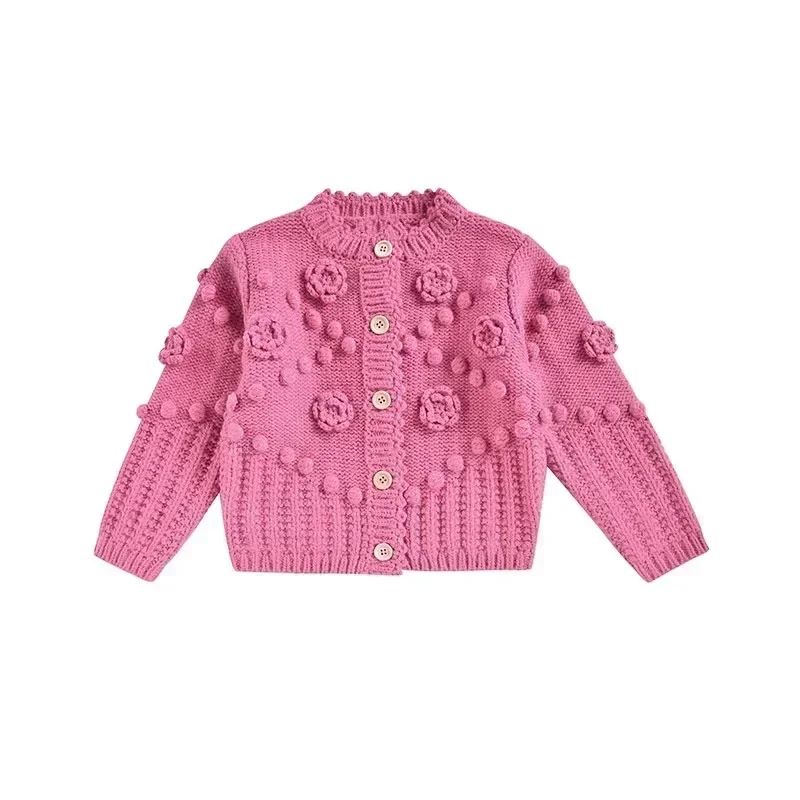 In Stock! Kids Sweater 2024 Autumn/Winter New LM Girls\' Flower Embroidered Sweater Long Sleeve Cardigan Sweater Embroidered Pant