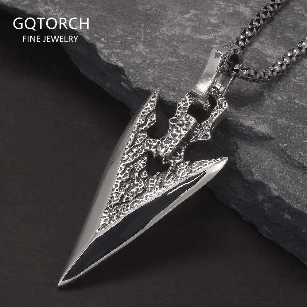 

925 Sterling Silver Arrow Dart Pendant Necklace for Men Stone Spear Retro Fashion Punk Style Vintage Jewelry Gift Handmade