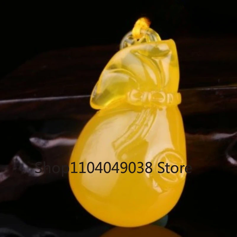 Hand Carved Money Bag Pendant Men's and Women's Chicken Oil Yellow Amber Blessing Bag Necklace