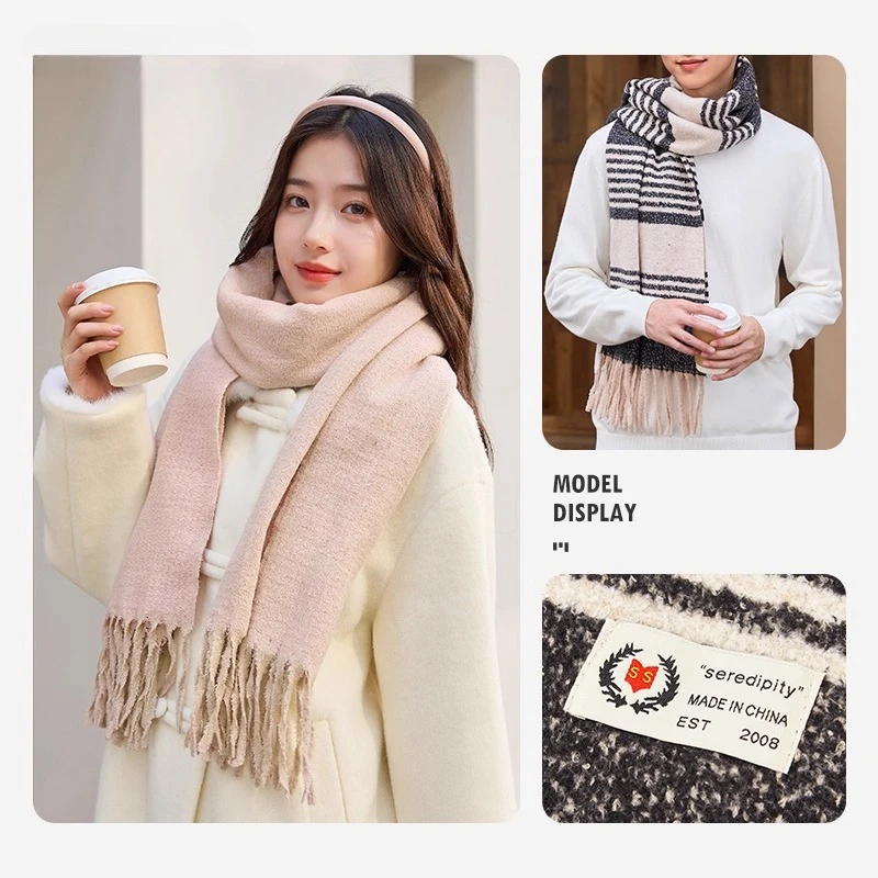 

Новинка 2025 года, зимний женский мягкий и теплый корейский шарф, нежный и модный однотонный клетчатый шарф для пары с атмосферой для женщин