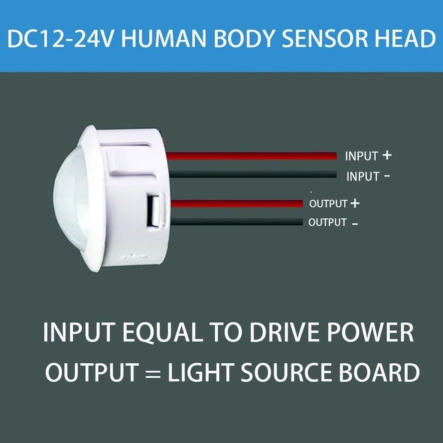 Interruptor de Luz Sensor Automático, Sensor de Movimento Infravermelho PIR, Mini LED, Luz Noturna Sensível, Interior e Exterior, DC 12V-24V