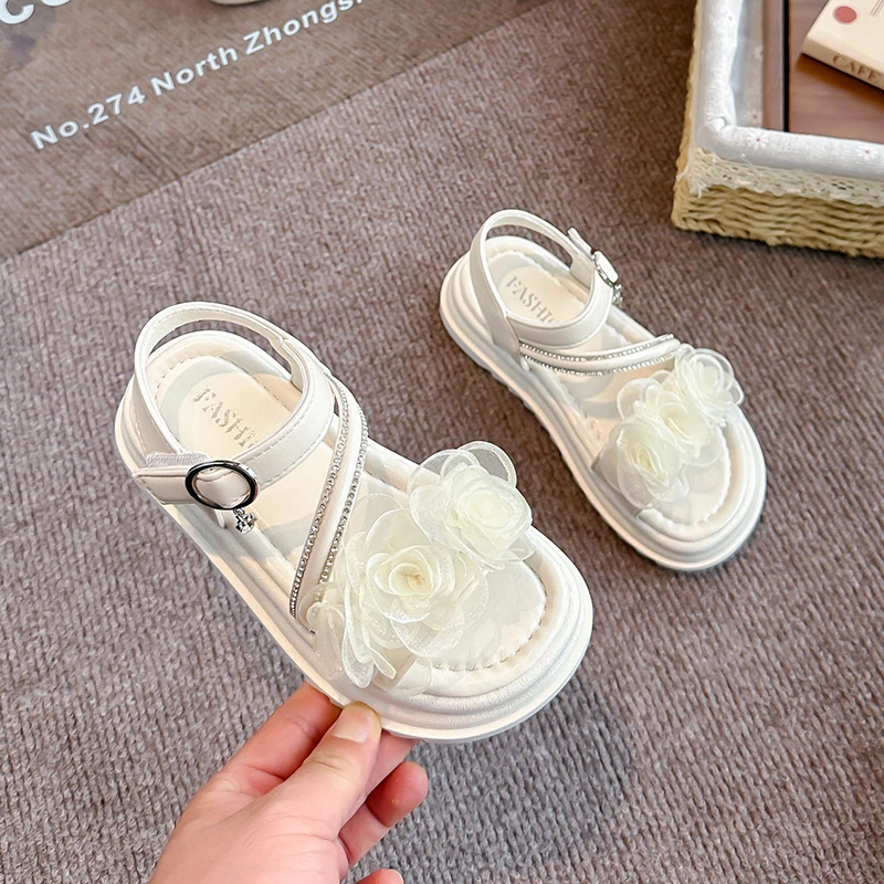 Girls Sandals Kids Soft Soles Casual Princess Shoes New Lace Flower Decoration Beach Shoes Children Summer Footwear Size 24-37