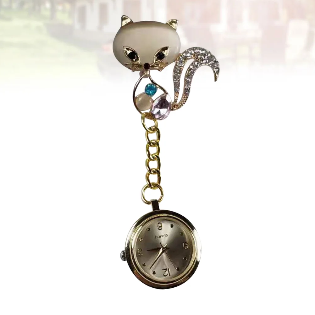 Design Nurse Pocket Watch Doctor Hanging Watch Medical Pocket Watch Rhinestone Inlaid Brooch Pin Watch Decor (Golden)