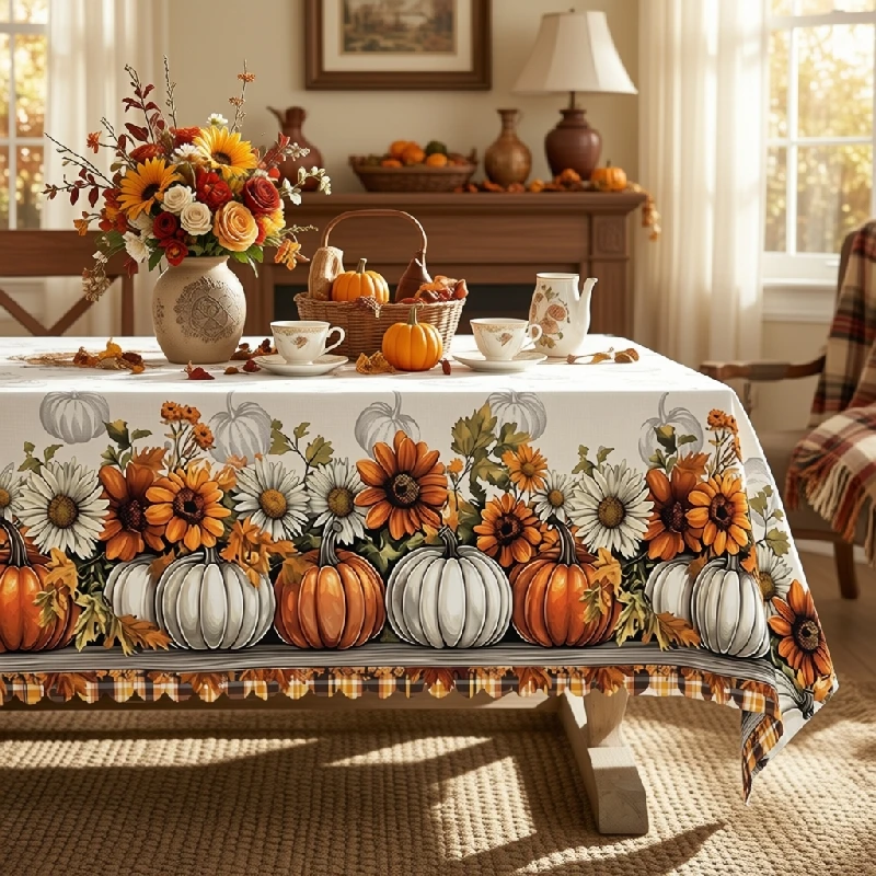Vespri Vintage Kürbis-Tischdecke, Herbst-Ernte Waschbare Runde Rechteckige Elliptische Tischdecke