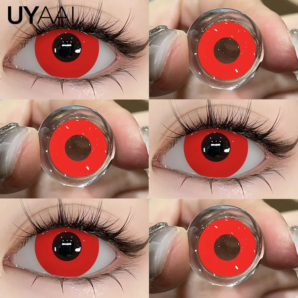 UYAAI 1 Paar Cosplay-Kontaktlinsen in roter Farbe, Halloween-Linsen für gruselige große Augen, verrückte rote Augen-Make-up-Linsen für Cosplay-Partys – Detail 13