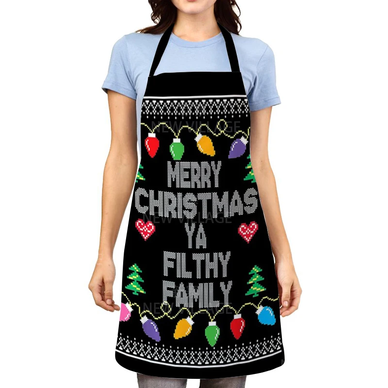 Merry Christmas Apron Red Grid Elk Kitchen Cooking Apron Women Baking Waist Bib Christmas Decorations for Home Cleaning Apron