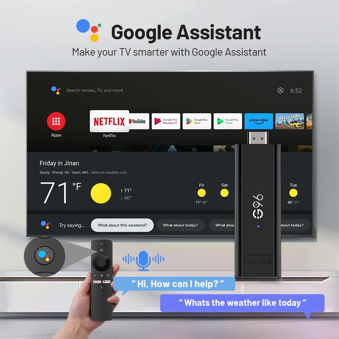 Android13.0 8K HDR10+ Smart TV Stick Asistente de voz Netflix Youtube Medios de transmisión portátiles 2GB16GB vs Amazon Fire Tv