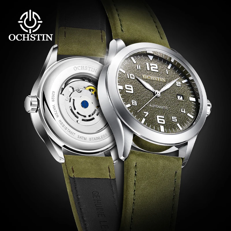 

OCHSTIN New Fashion Sports Automatic Mechanical Mens Watch Stylish Leather Strap Calendar Date Clock Watch for Men montre homme