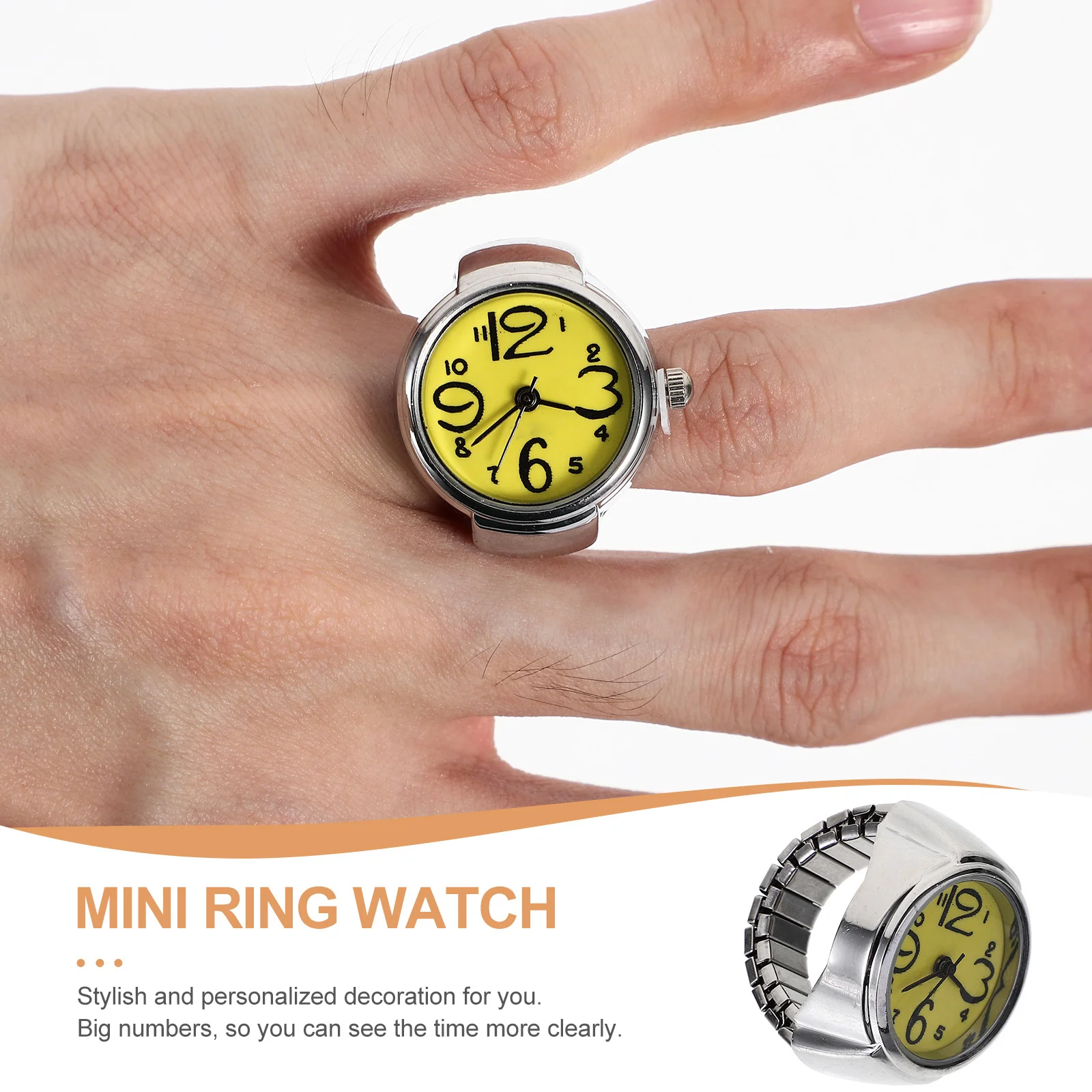 2 stks Vinger Slijtage Quartz Horloges Creatieve Ring Horloges Mini Tijdweergave Accessoires voor Vrouwen Mannen (Geel)