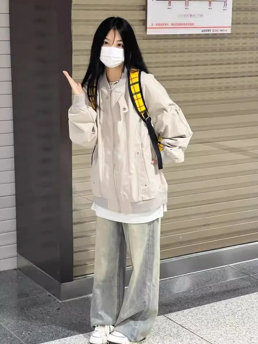 Giacca Baseball Coreana da Donna Primavera Autunno Vestibilità Ampia Tuta da Volo Capospalla Alla Moda Cappotto Lungo per Coppie