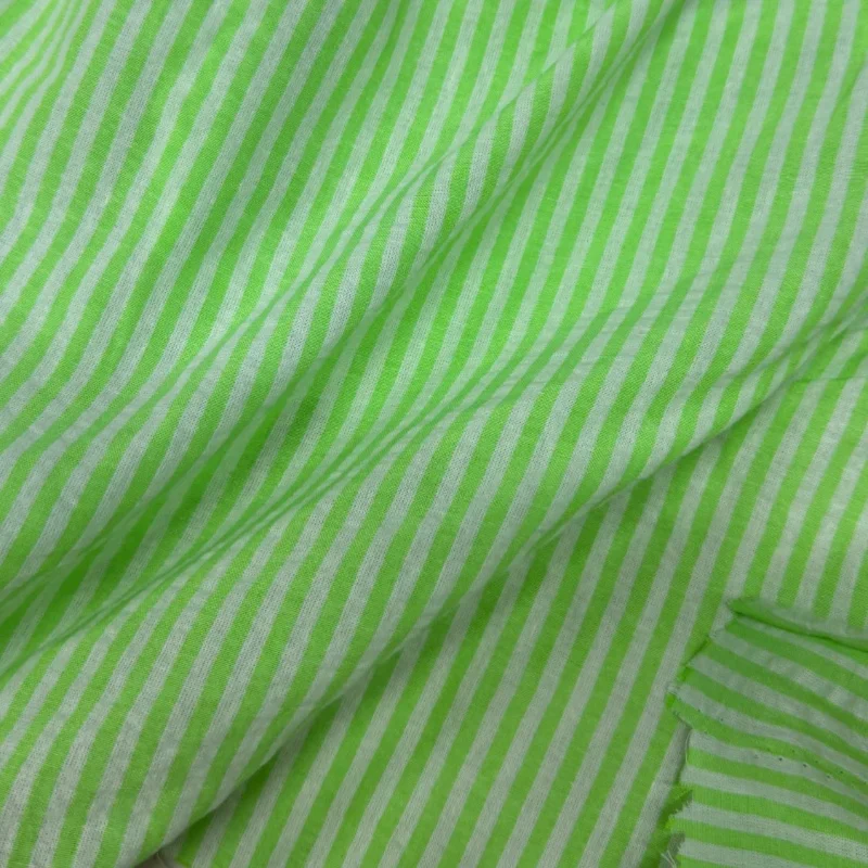 Tela de Algodón Puro con Rayas Verde Manzana y Textura de Burbujas Encogibles, Transpirable y Agradable para la Piel, para Camisas, Vestidos, Pijamas, Cortinas, Manteles y Textiles