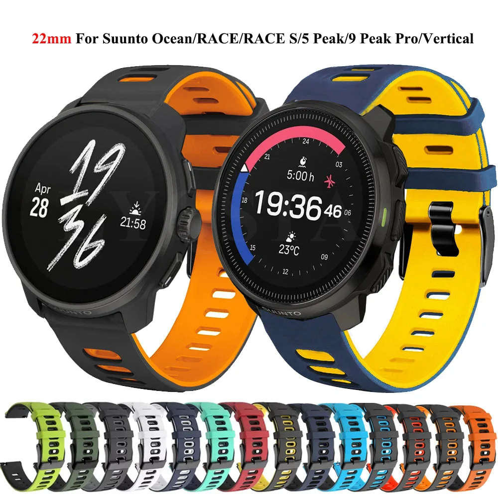Ремешок для умных часов шириной 22 мм для Suunto Race S, вертикальный браслет Ocean, силиконовый ремешок для часов, сменный ремешок для Suunto 5 9 Peak Pro