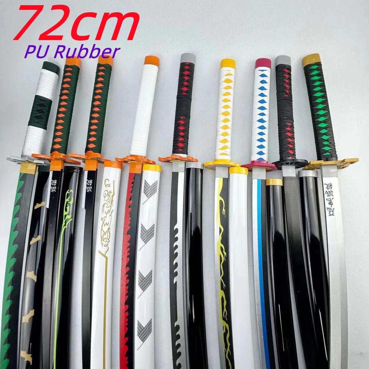 72cm Kimetsu No Yaiba Katana Anime Sword Cosplay Weapons 1:1 Original patterns Zenitsu Muichirou Mitsuri Safety Rubber Sword Gif