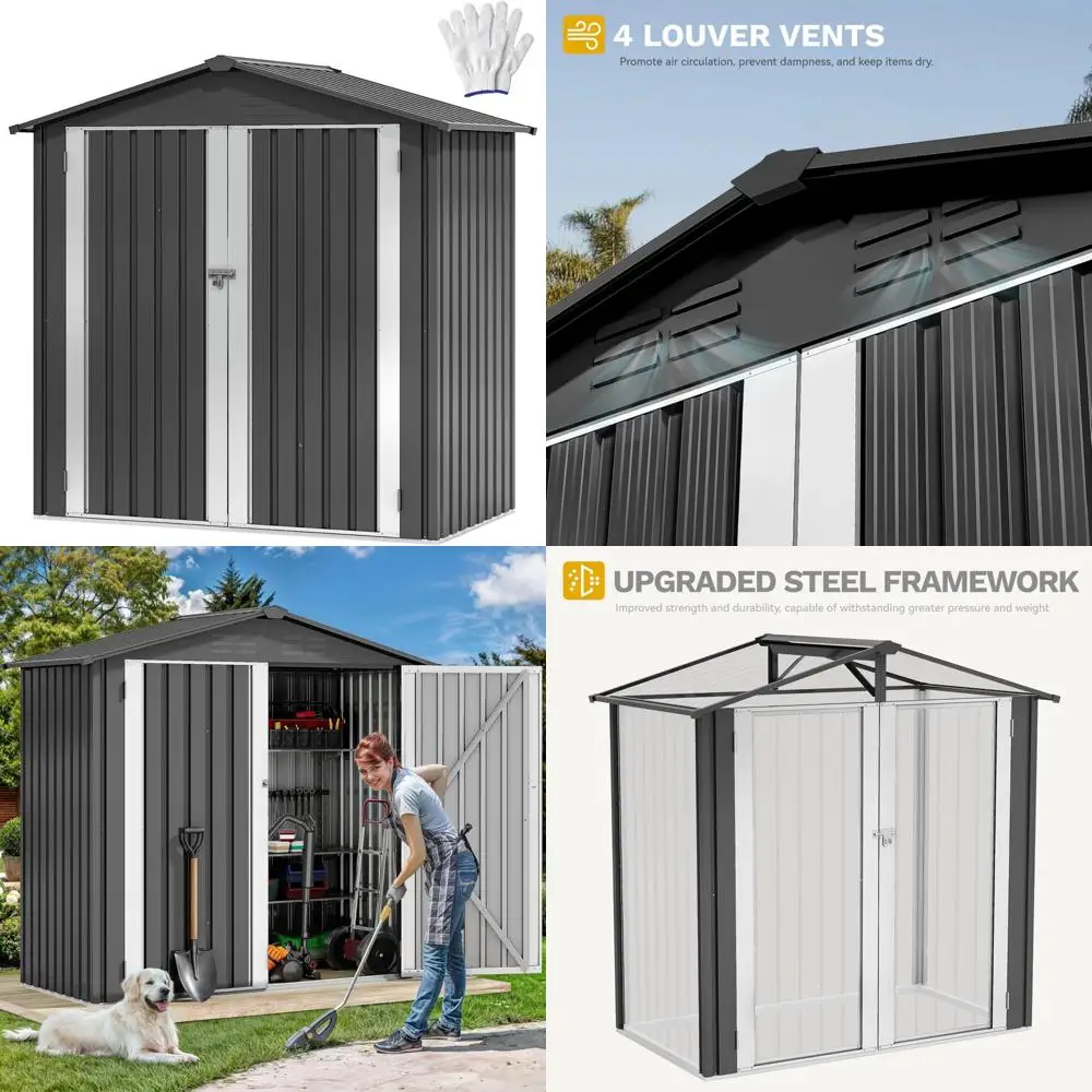 سقيفة تخزين خارجية مقاس 6 × 4 أقدام - مقاومة للطقس وقابلة للقفل وتهوية لأدوات ومعدات الحدائق #1