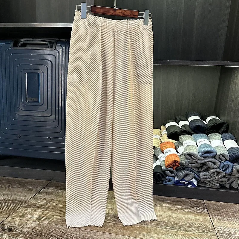 Miyake Pleated Pants 2025 Summer New Premium Sense Dragon Scale Pleated Casual Pants Versatile Thin Elastic Waist Pants Women