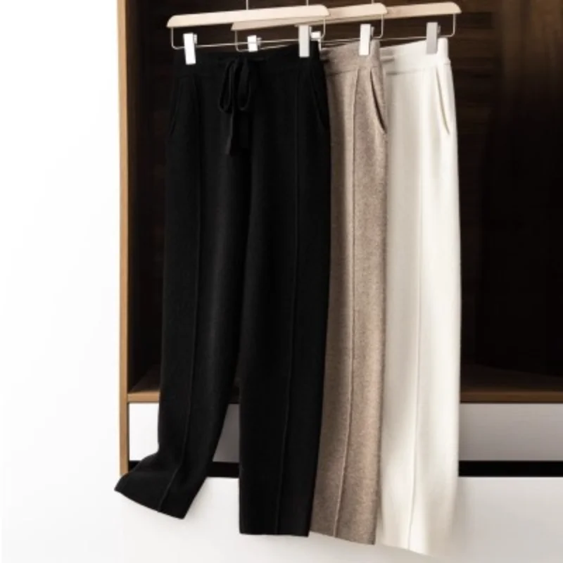 Cashmere Pants Women's Wear Thin Harlan Pants Wool Knitted Radish Pants Autumn and Winter Loose Grandma