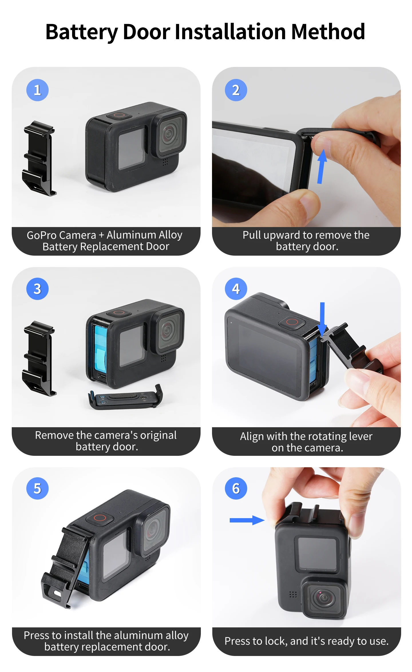 Typ-C-Lade-Seitenabdeckung für GoPro Hero 13 12 11 10 9, Metall-Batteriefach, Kaltschuhhalterung, Action-Kamera, Ersatzzubehör – Detail 7